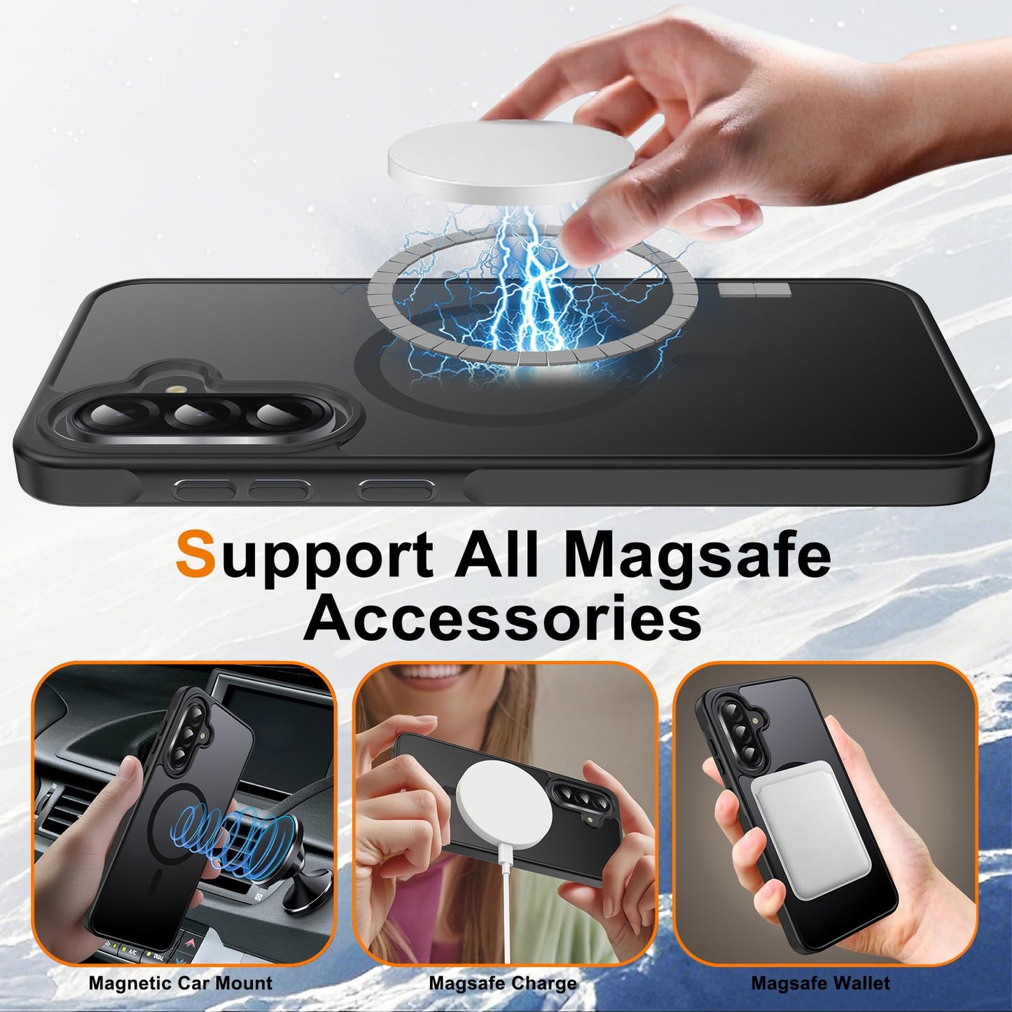 Ezanmull for Samsung Galaxy A36 5G Phone Case Magnetic Shockproof, [Fit for MagSafe] [Glass Screen Protector + Camera Lens Protector] Translucent