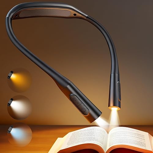 Glocusent Neck Book Light, 1200mAh Rechargeable Neck Reading Light, Hands Free Book Lights for Reading at Night, 5 Colors & 5 Brightness, Private