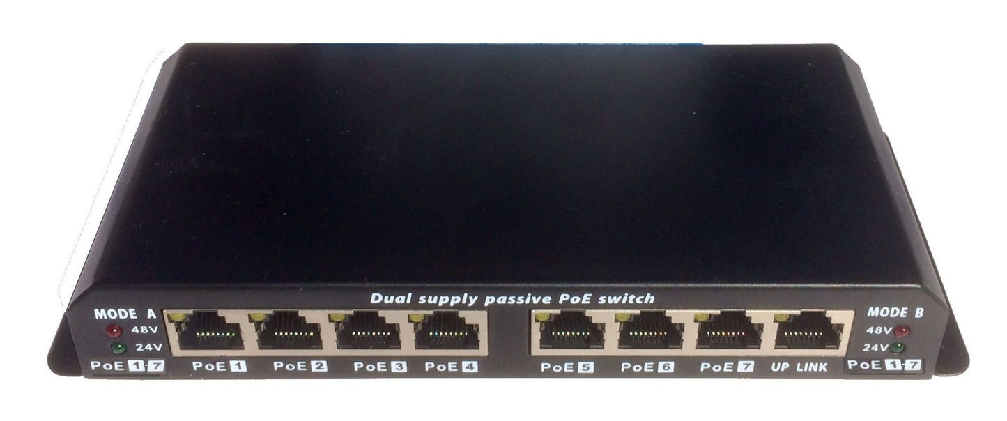 PoE Texas POES-8-7-48v60w | 8 Port Ethernet Switch with Passive PoE on 7 Ports - Power Over Ethernet for 802.3af | Includes 48 Volt 60 Watt Power