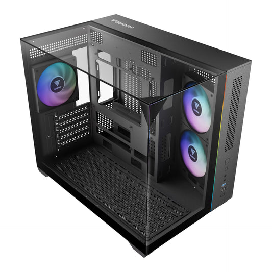 GAMDIAS Gaming Case Atlas M3M Three-Sided Tempered Glass, Built-in 3X 120mm ARGB PWM Case Fans, 400mm GPU/VGA, 360mm AIO/Radiator