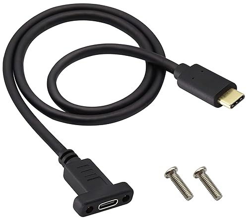 AAOTOKK Panel Mount Type C USB Extension Cable 4K&60hz 10Gbps USB 3.1Type C Male to Female Screw Panel Mount Cable,Supports Fast Charging,4K HD