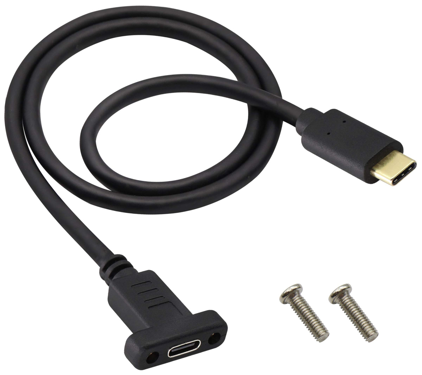 AAOTOKK Panel Mount Type C USB Extension Cable 4K&60hz 10Gbps USB 3.1Type C Male to Female Screw Panel Mount Cable,Supports Fast Charging,4K HD