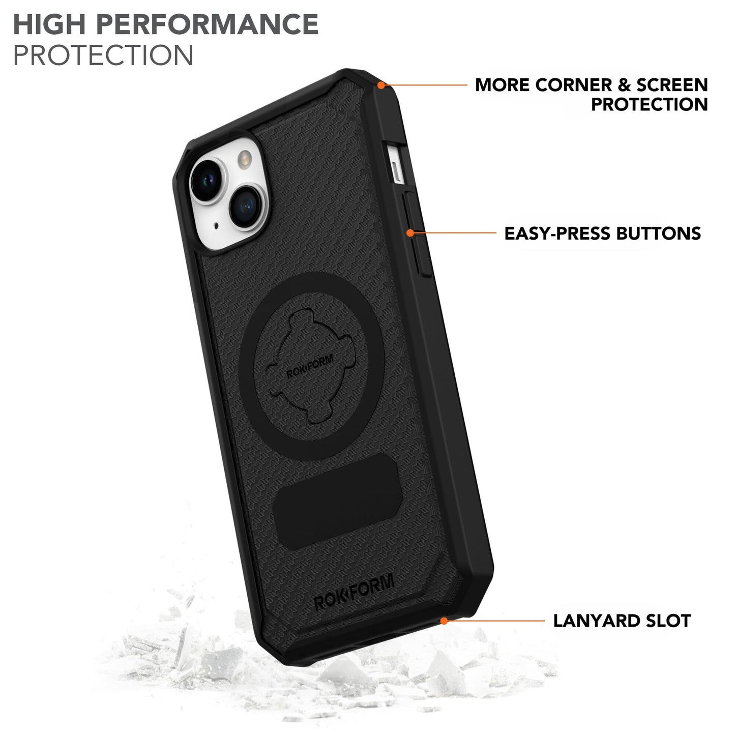 Rokform iPhone 15 Plus Case, Rugged Series Magnetic iPhone 15 Plus Cover with RokLock Twist Lock Drop Tested Protective Case (Black)