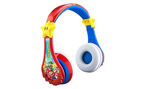 Super Mario Wireless Bluetooth Portable Kids Headphones with Microphone, Volume Reduced to Protect Hearing Rechargeable Battery, Adjustable Kids…