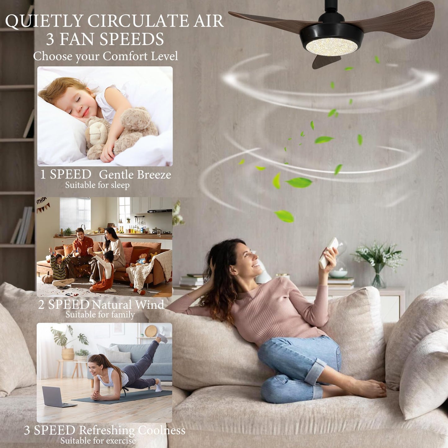 ASCMZOS Socket Fan Light with Remote, 25" Ceiling Fans with Lights, 3 Colors 3000K-6500K Dimmable LED Light Bulb Fan, Screw in Small Ceiling Fan
