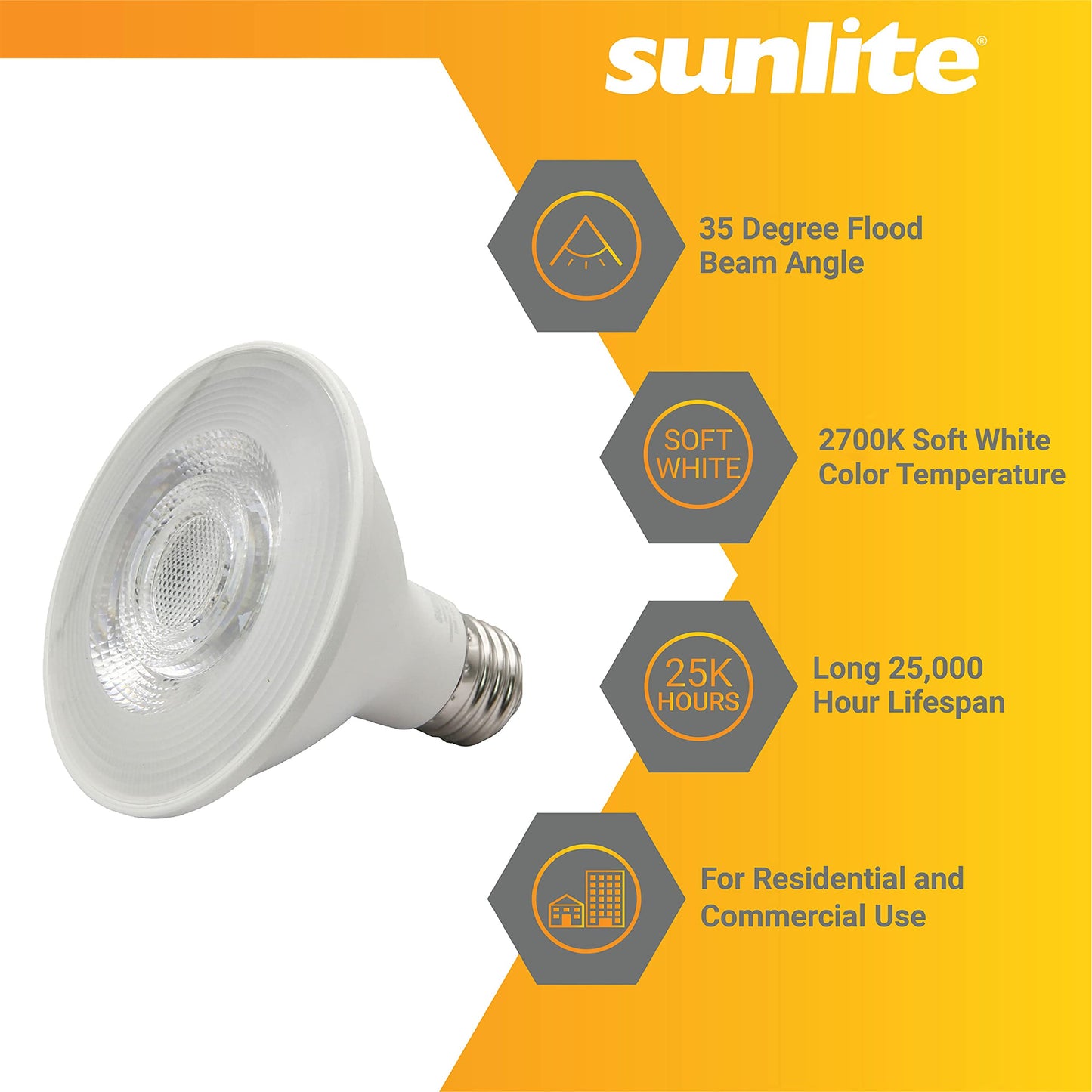 Sunlite 41806 LED PAR30 Reflector Light Bulb, 9 Watts (75W=), 750 Lumens, Medium E26 Base, 90 CRI, Dimmable, Floodlight, Energy Star, Title-20