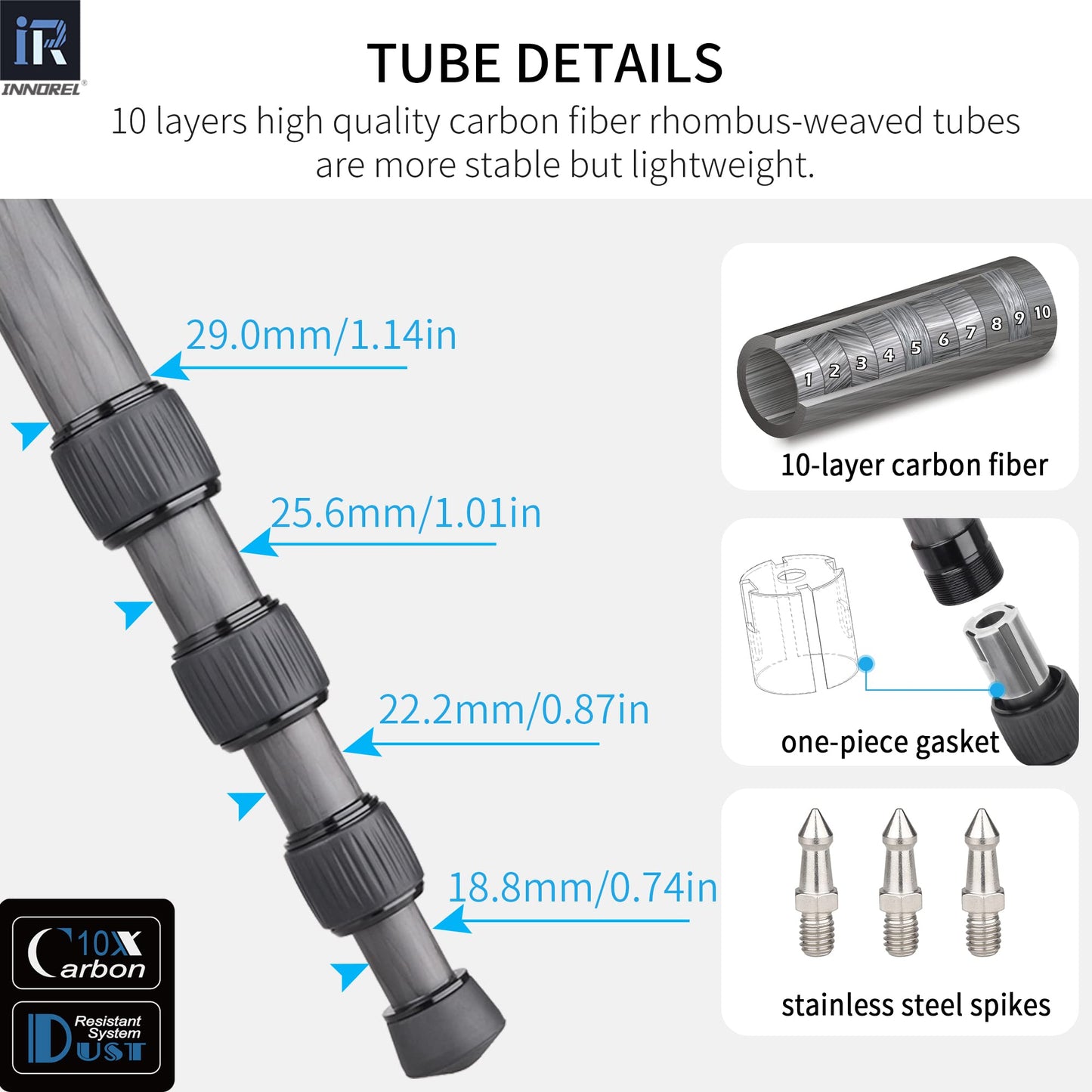 Carbon Fiber Tripod-RT75CG Super Professional Tripod Monopod Heavy Duty Compact Stand Support with 44mm/1.73in Low Gravity Center 360°Panoramic