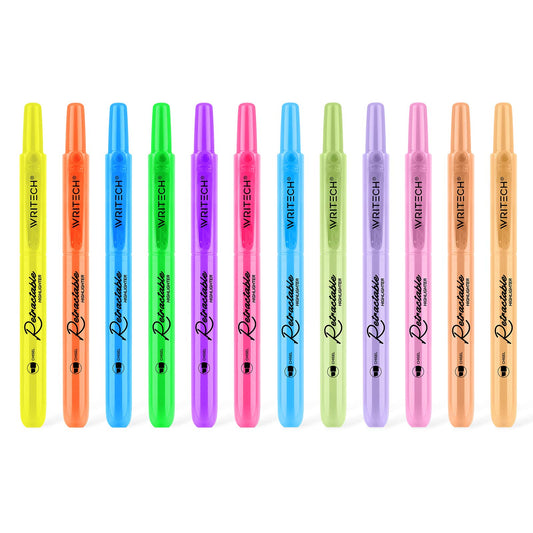 WRITECH Retractable Highlighters Assorted Colors: Chisel Tip Click Aesthetic Highlighter Marker Pens Pack Multi Colored Ink No Bleed Smear