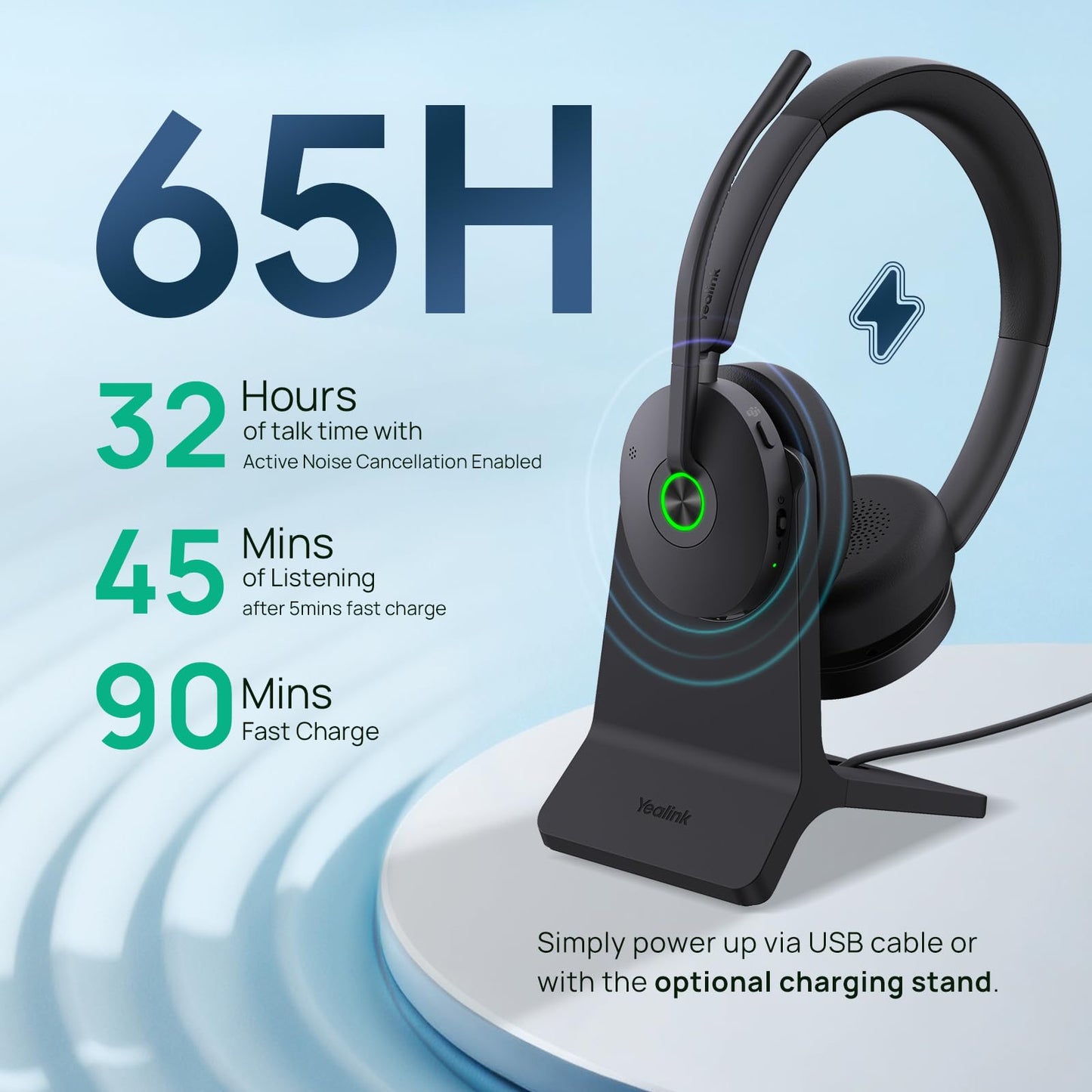 Yealink BH74 UC ANC Bluetooth Headset with Microphone for Hybrid Work, Microsoft Teams Premium Open Ofﬁce Certified Headsets with 6-mics Active Noise…