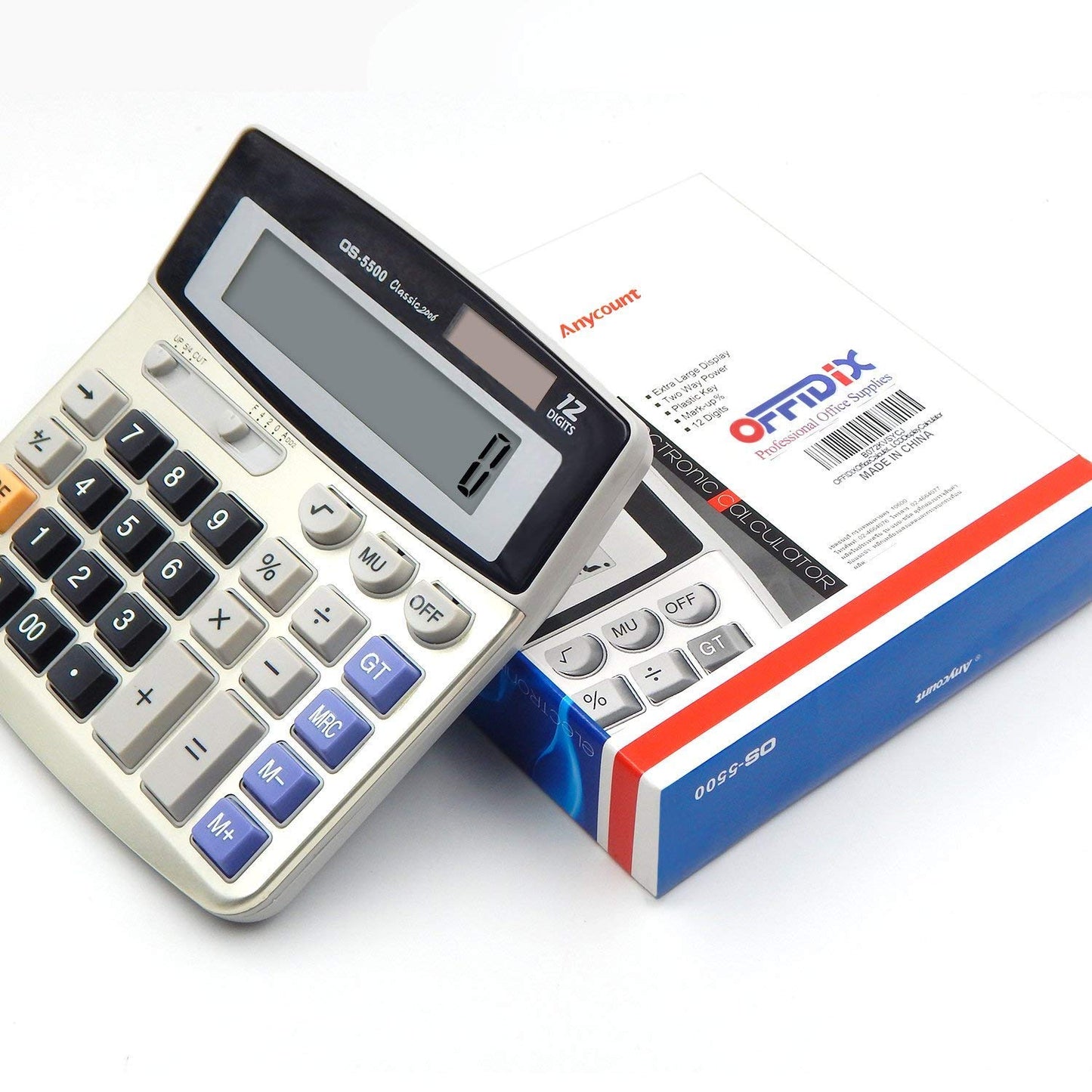 OFFIDIX Office Desktop Solar and Battery Dual Power Electronic Calculator - Portable 12 Digit Large LCD Display - 1PC
