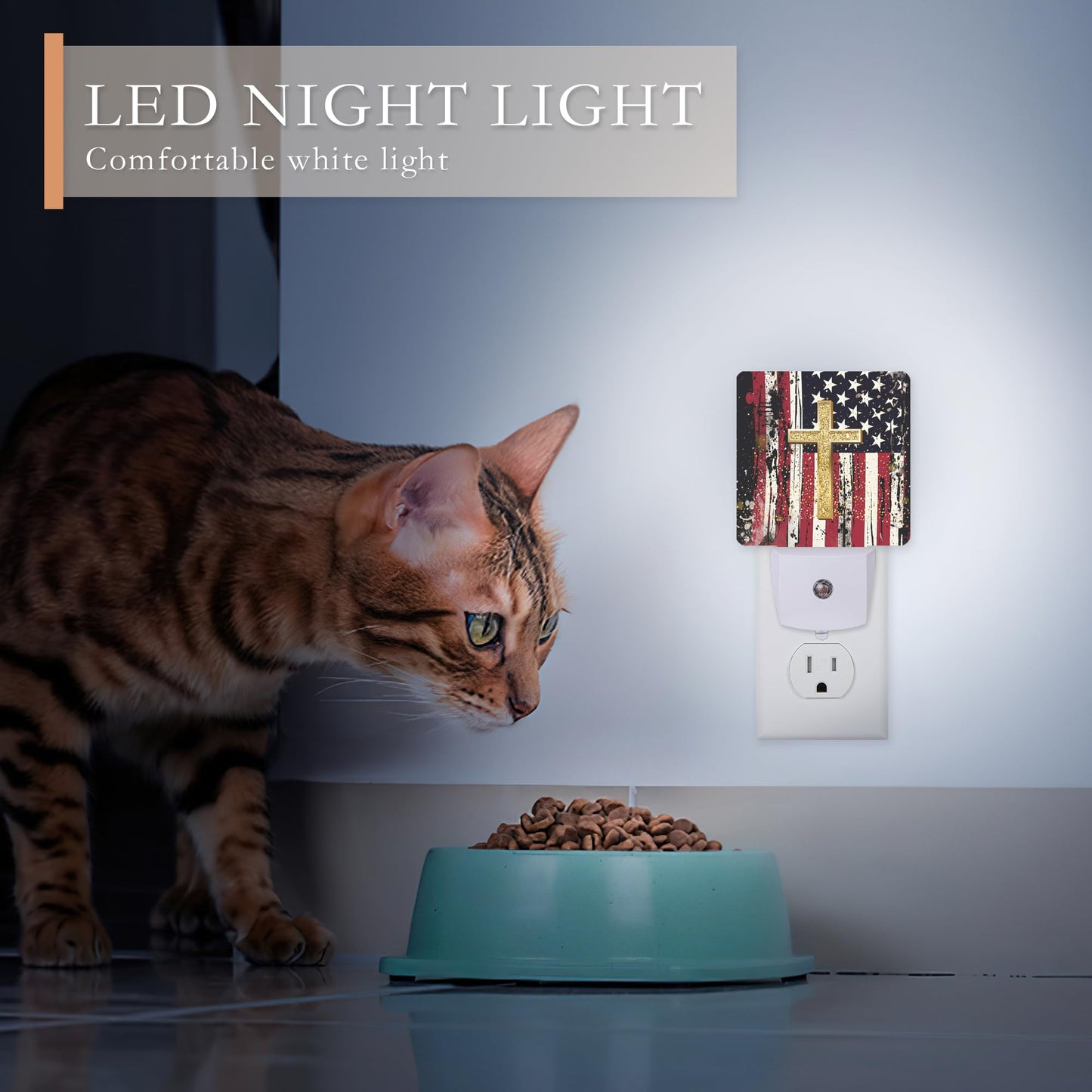 AOWULA Night Light Plug into Wall,American Flag Cross Night Light with Dusk to Dawn Sensor Night Light for Kid Girls Boys Women Men Room