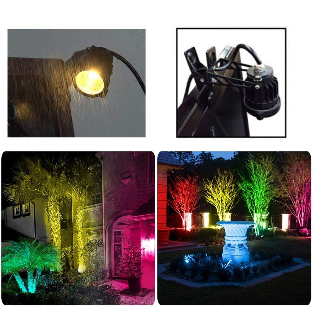 WeFoonLo 1pcs Outdoor 6W RGB LED Clip on Light Water Resistant Adjustable Desk Stand Spotlight Lamp Signboard Blackboard Lighting with Plug and Remote