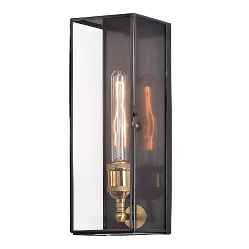 c cattleya Solid Brass Outdoor Wall Lantern Sconce Exterior Porch Lamp with Tempered Glass, Rectangular Waterproof Wall Lighting Outdoor Sconces