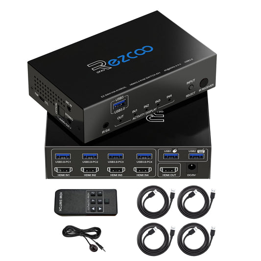 USB 3.0 KVM Switch HDMI 4 Computer 1 Monitor 4K 60Hz SPDIF L/R Extractor- USB Switch for Keyboard Mouse Printer Mac Windows 4 Port HDMI Switch 4x1