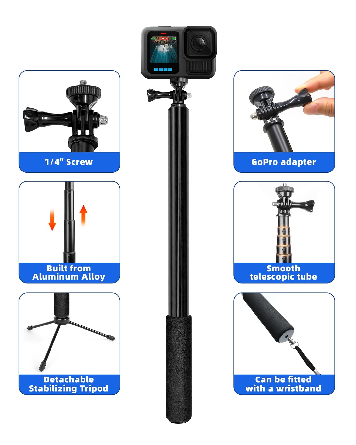 118" Extra Long Selfie Stick,10ft Invisible Selfie Stick,Aluminum Compatible with Insta360 X5/X4/X3 ONEX2/RS,Gopro,DJI Osmo Action 5/3,Cell Phone,with