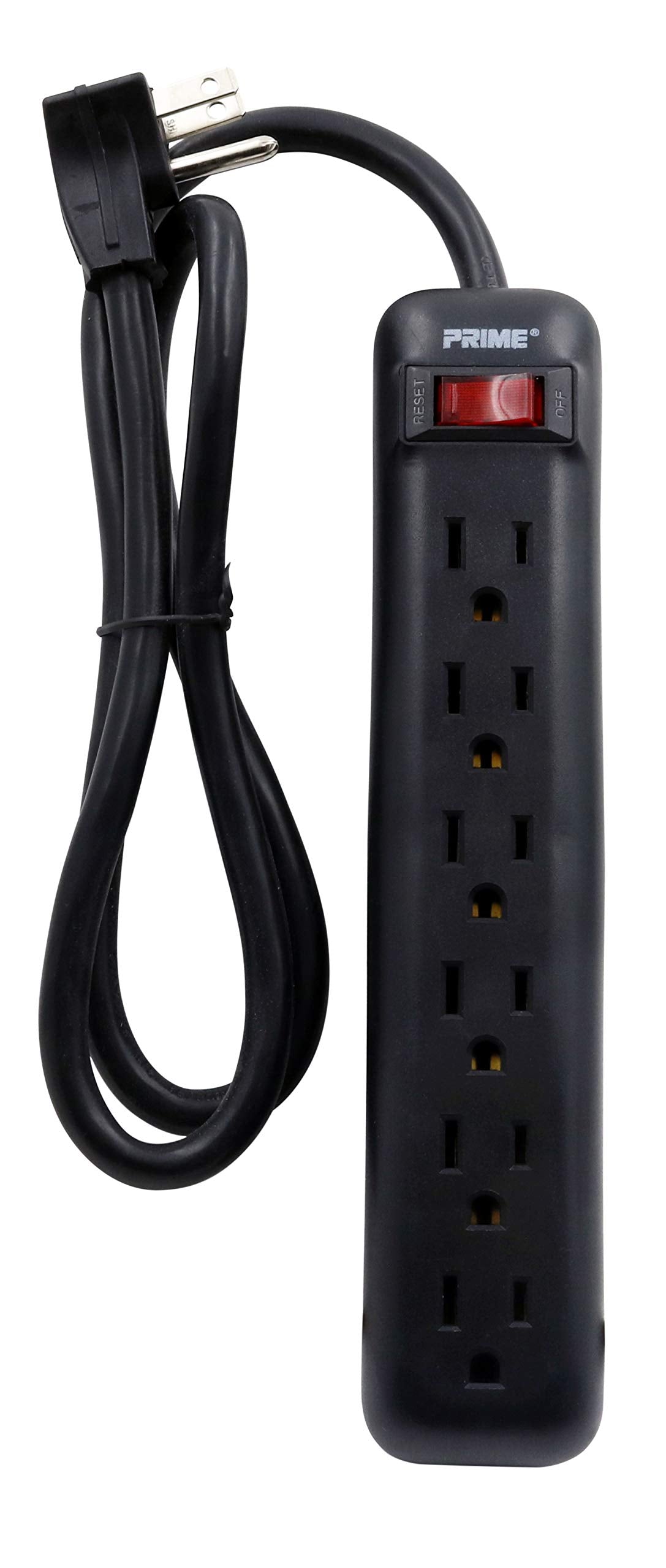 Prime Wire & Cable PB922009 6-Outlet Power Strip with Right Angle Plug and 14-3 SJT 3-Feet Cord,Black