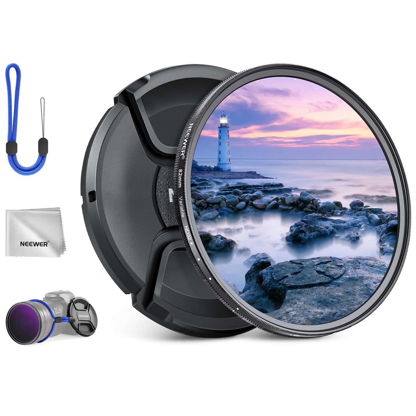 NEEWER 82mm ND2-32 (1-5 Stops) Variable ND Filter with Lens Cap, Cleaning Cloth, Precise Neutral Density Adjustment, Multicoated Optical Glass, Camera