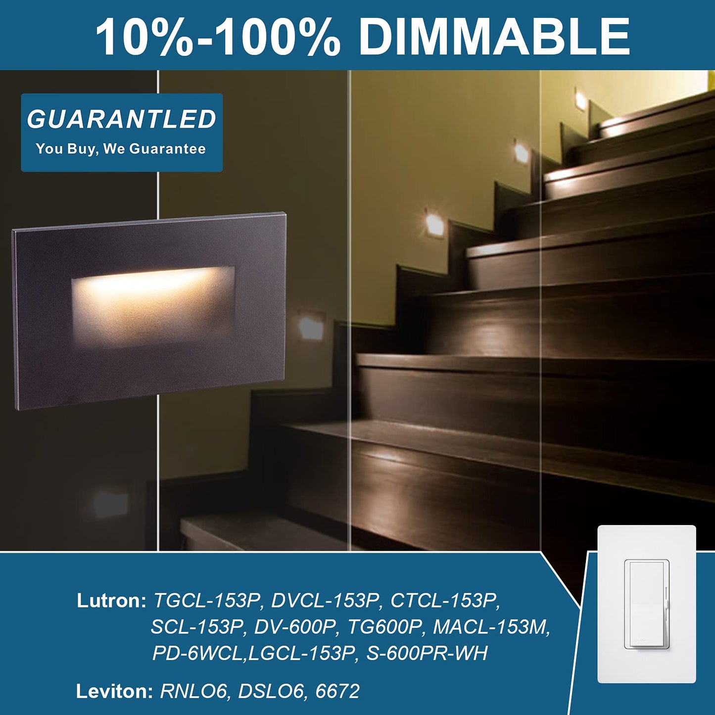 GUARANTLED Step Lights Outdoor 6 Pack Classic, 120V 3CCT Selectable Stair Lights Indoor, Waterproof LED Deck Decor Hardwired Dimmable, Brown Finish