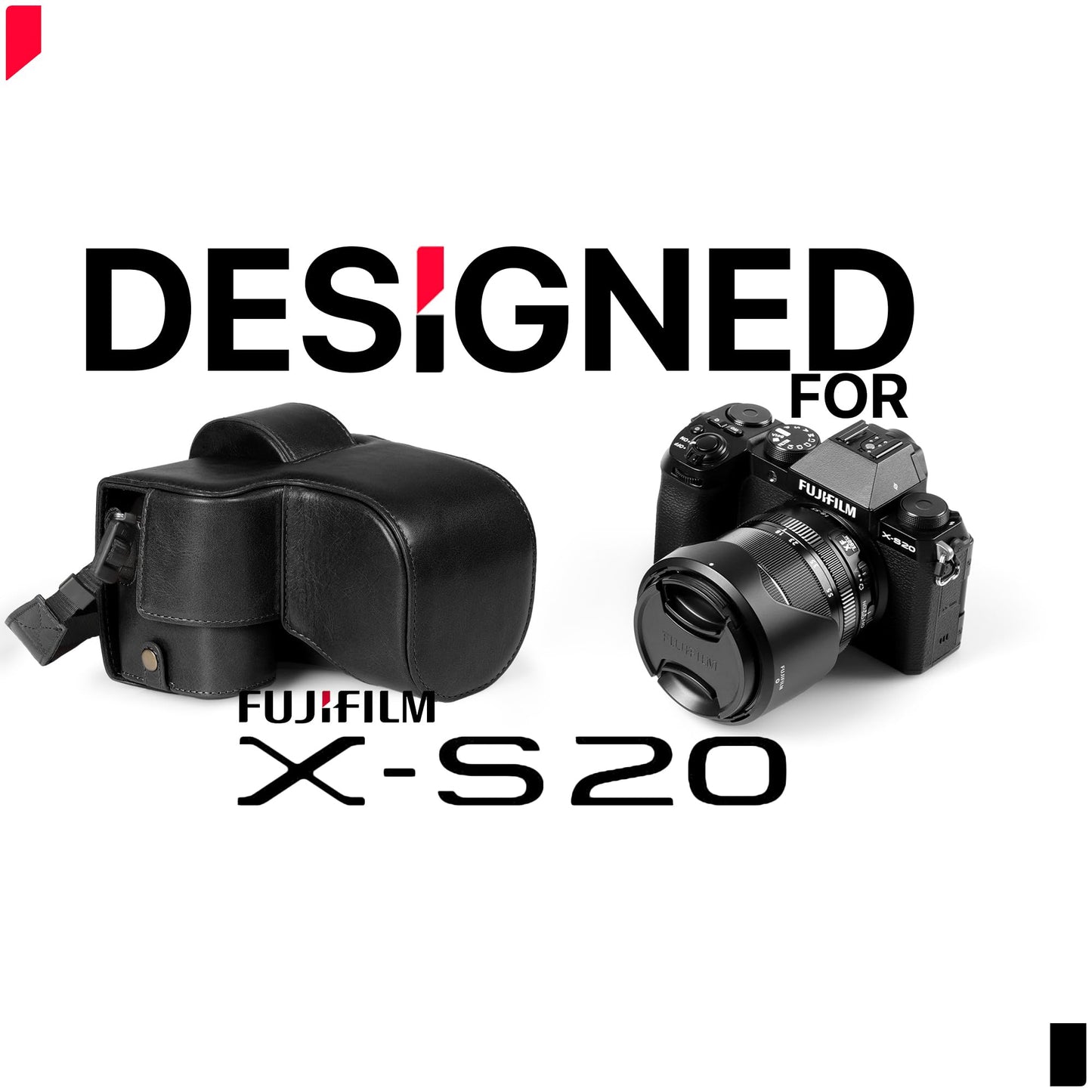 MegaGear Genuine Leather Camera Case for Fujifilm X-S20 (18-55mm) - Stylish and Protective Digital Photography Bag - Black