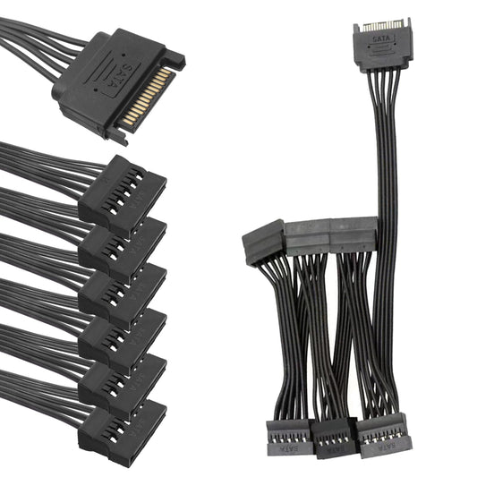HSZJsto SATA Power Splitter Cable 6 Way, 15Pin SATA Male to 5 Female Power Extension Hard Drive Cable for HDD, SDD, Optical Drives, 21.5CM