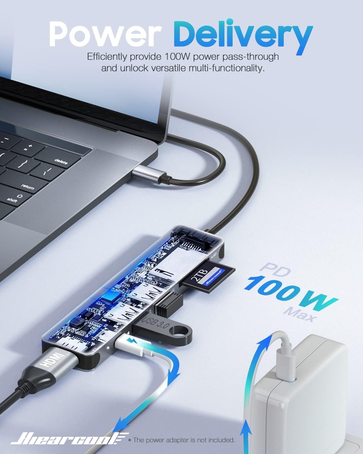 Hiearcool USB C Hub for MacBook - 7-in-1 USBC Adapter with 4K HDMI, 100W PD, USB 3.0 5Gbps Ports, SD/TF Card Reader - USB-C Dongle for Office