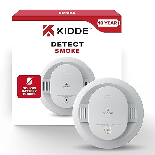 Kidde Smoke Detector, 10-Year Battery Powered, with LED Status Lights, 85 dB Alarm, 5-inches