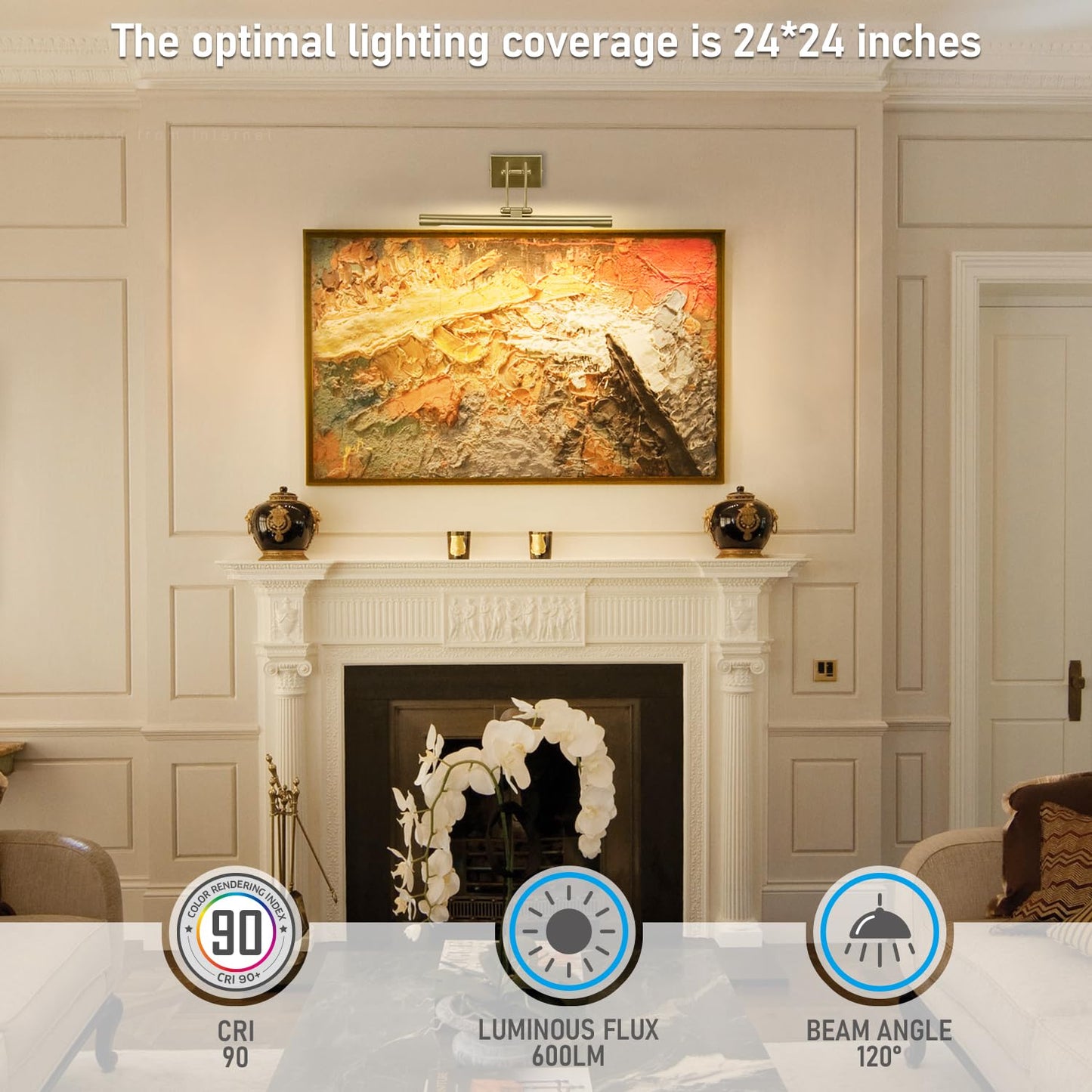 LEONLITE 3CCT Dimmable LED Picture Light, 2700K/3000K/4000K Selectable, CRI90 Swivel Full Metal Picture Frame Light for Wall Art, Painting, Artwork