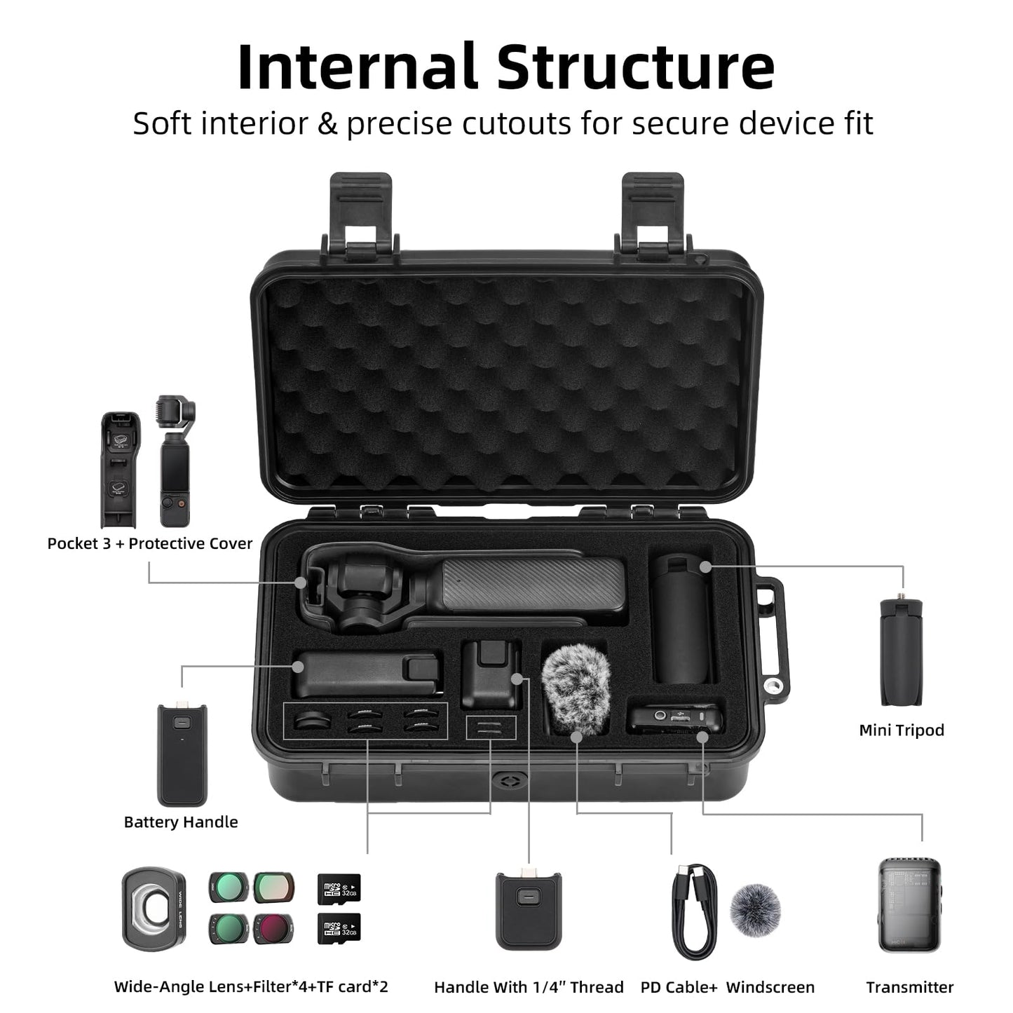 BRDRC Pocket 3 Case, For Xtra Muse Waterproof Hard Case Portable Travel Carrying Storage Bag for DJI Osmo Pocket 3 Creator Combo/Xtra Muse Accessories