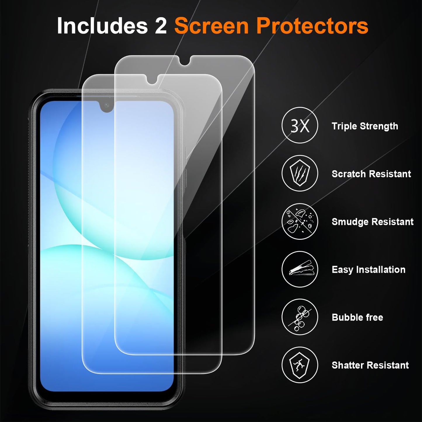 Ezanmull for Samsung Galaxy A17 5G Phone Case, [Military Grade Drop Protection] [Glass Screen Protector + Camera Lens Protector] Non-Slip Shockproof