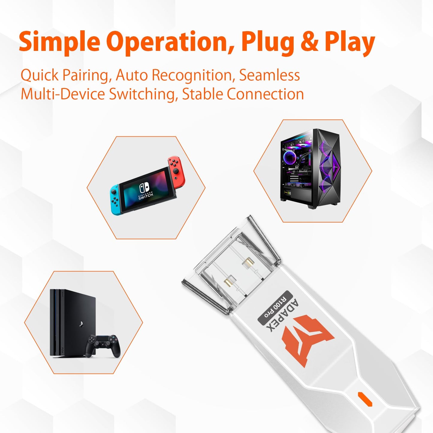 BIGBIG WON Controller Adapters, R100 Pro Wireless Adapter for Xbox One X|S Controller/Xbox Series X|S Controller/Elite Series 2/PS5/PS4/Switch