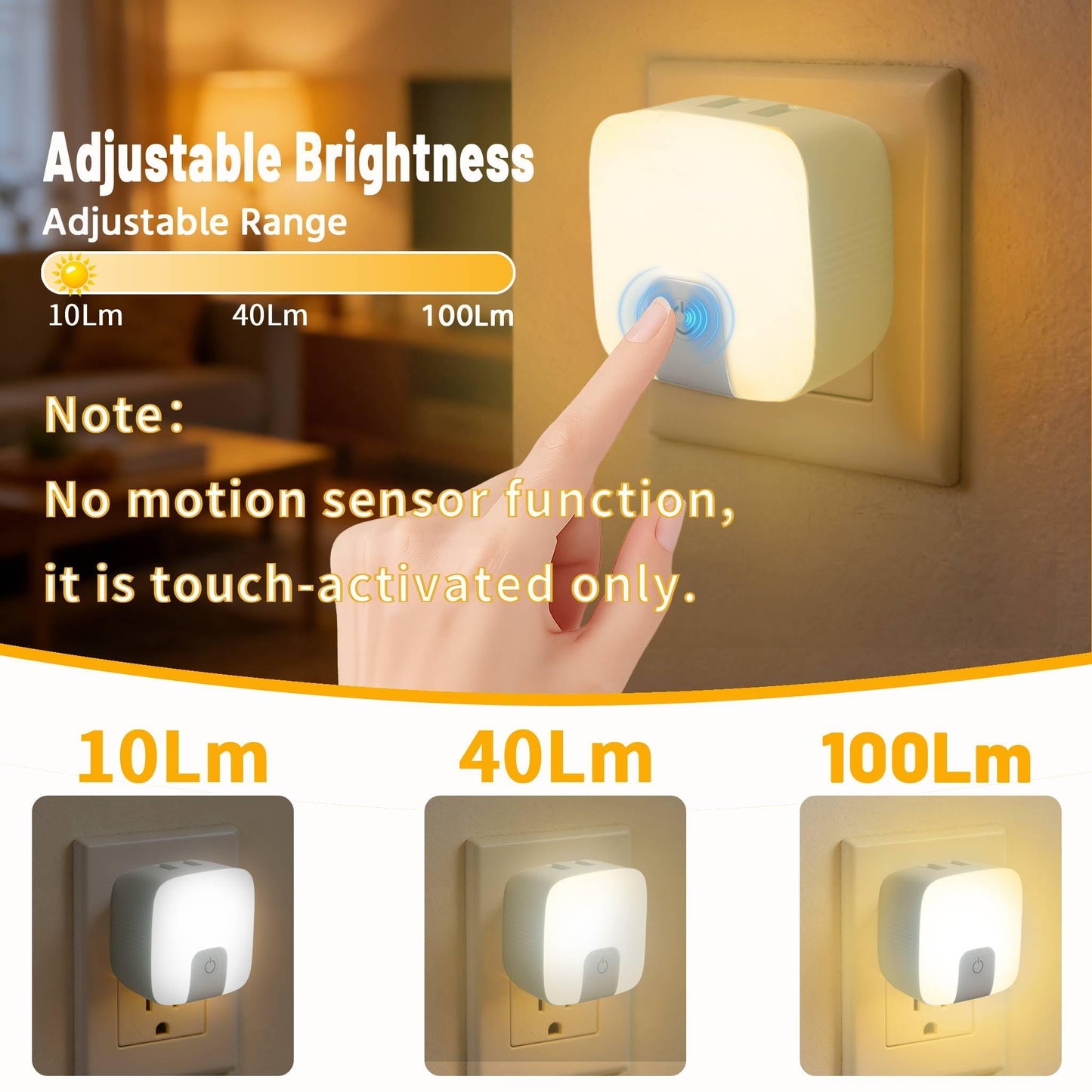 Dekeliy USB-C Night Light, Touch-Controlled Nightlight with Adjustable 3-Level Lighting, Night Lights Plug into Wall Night Lights for Corridor Bedroom