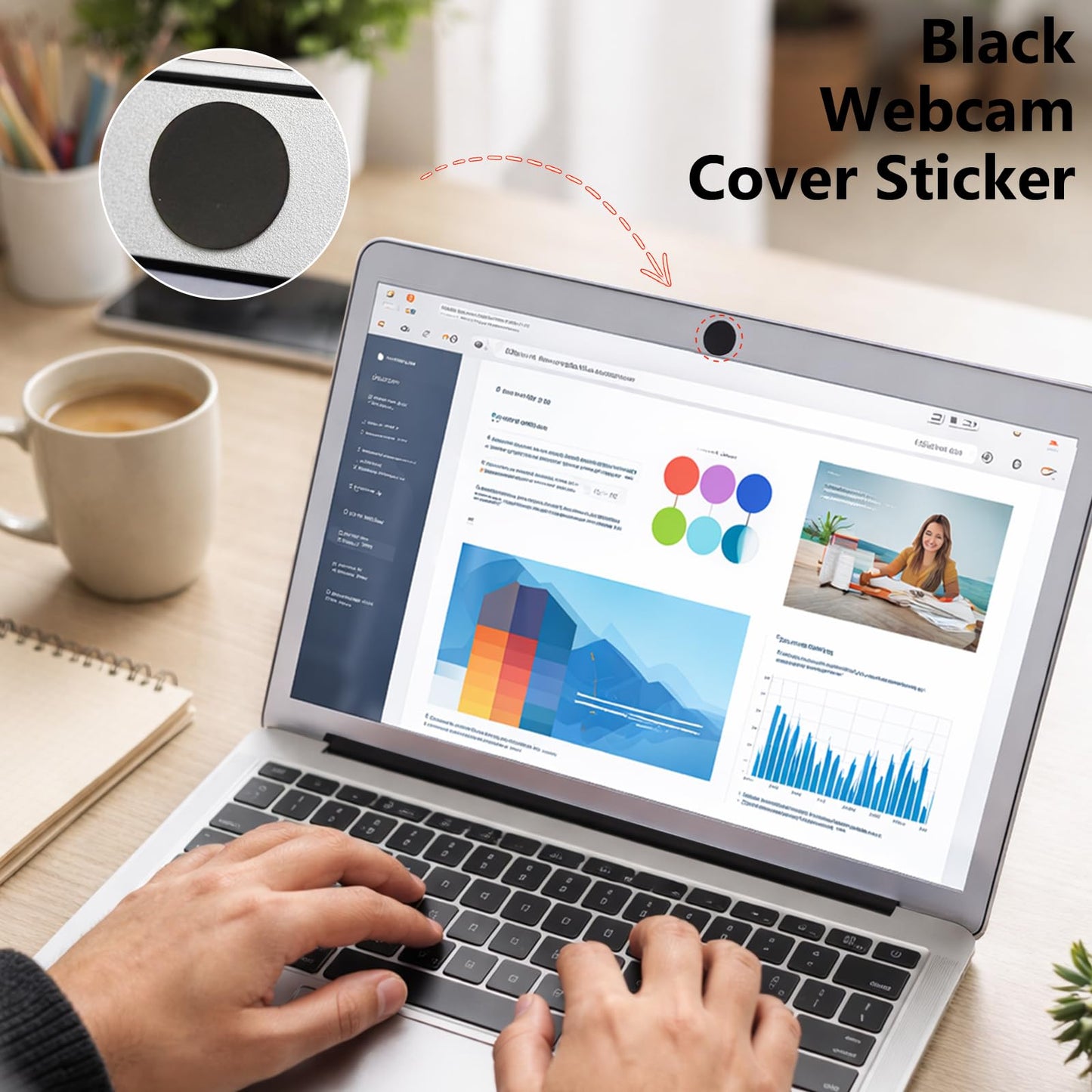 Mnvhoky Stackable Vinyl Webcam Privacy Stickers, 12 Sheets Low-Tack Restickable Camera Covers in 3 Sizes, Black Webcam Blocker Set