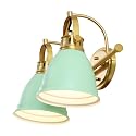 JONATHAN Y 16.25" Mint Green/Brass Gold 2-Light LED Vanity Light, Adjustable Wall Sconce for Bathroom Mirror, Farmhouse Bohemian Kitchen Light, Iron