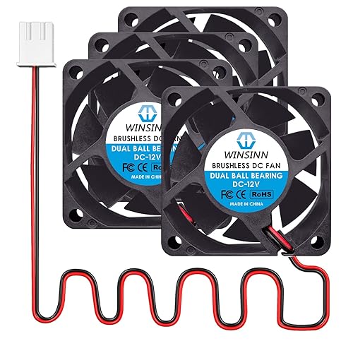 WINSINN DC 60mm Fan 12V 6025 Dual Ball Bearing Brushless Cooling 60x25mm 2PIN (Pack of 4Pcs)