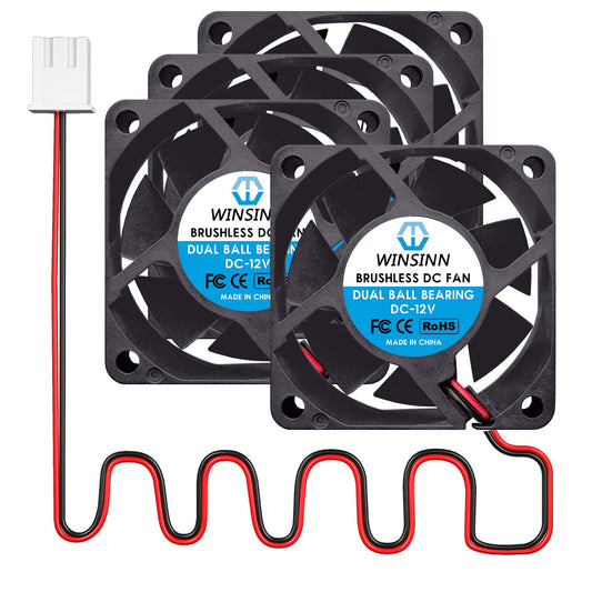 WINSINN DC 60mm Fan 12V 6025 Dual Ball Bearing Brushless Cooling 60x25mm 2PIN (Pack of 4Pcs)