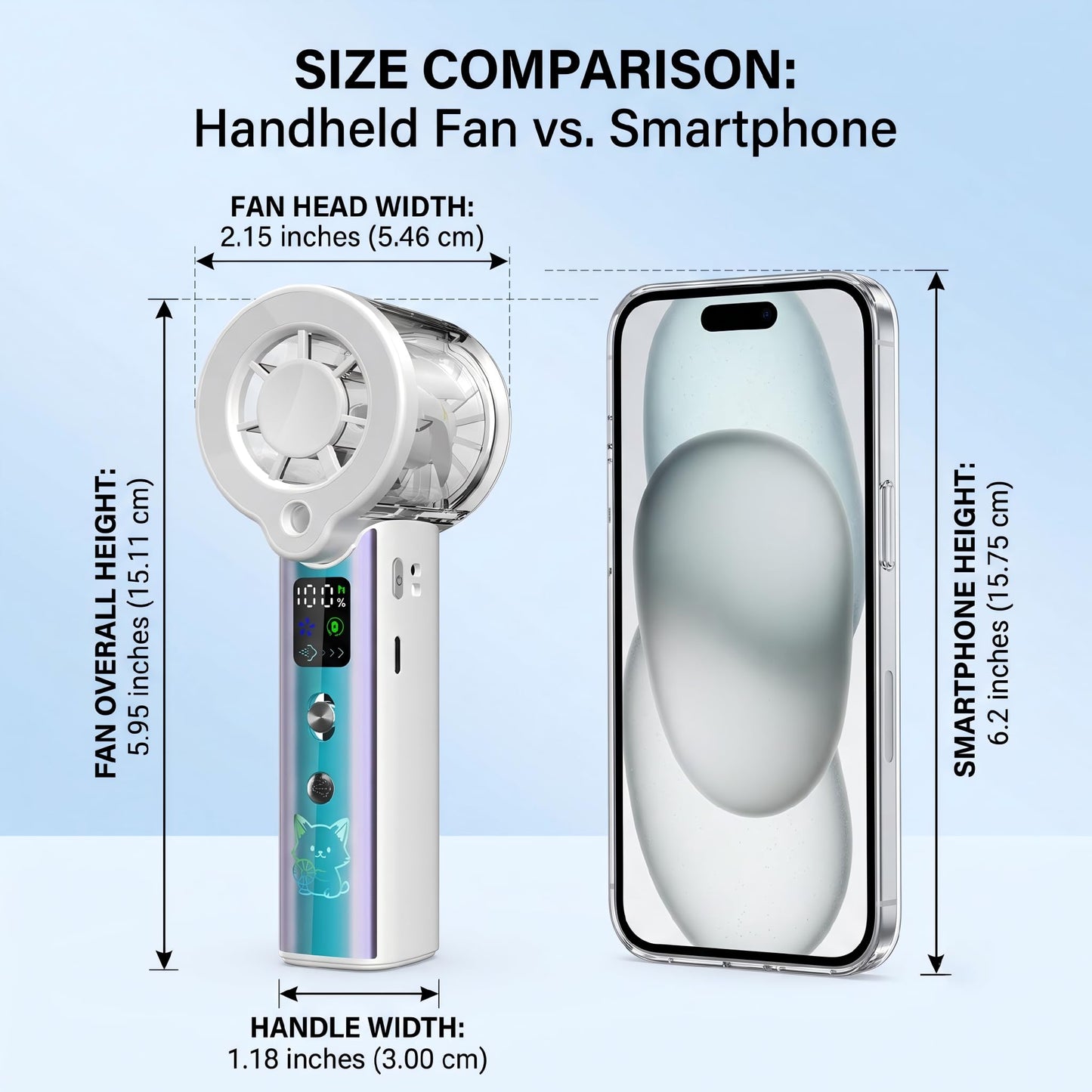 Handheld Misting Fan 100-Speed USB Rechargeable 12H Battery 3-in-1 Neck Fan