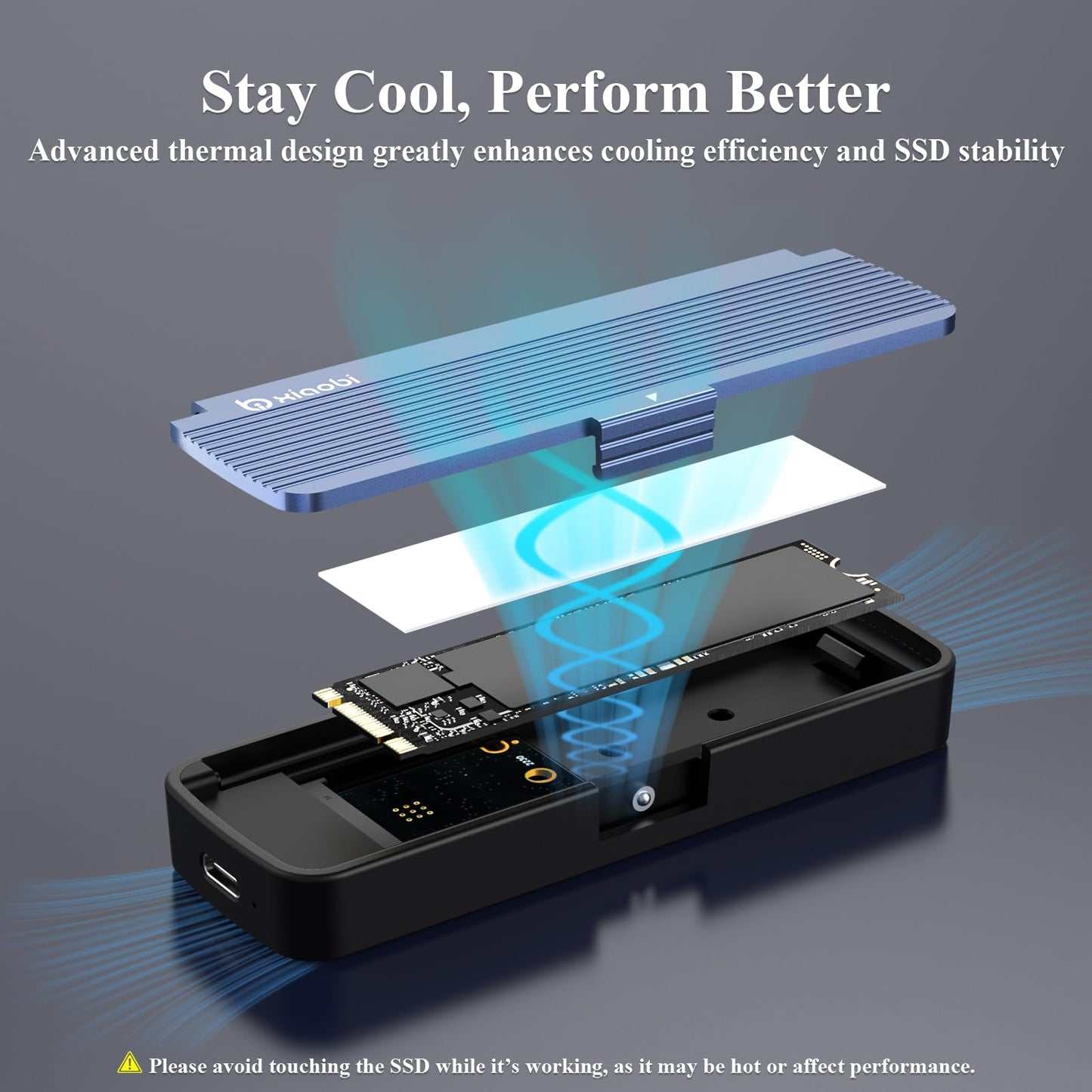 Xiaobi NVMe Enclosure, Tool-Free Installation, USB 3.2 Gen 2 (10 Gbps) to M.2 NVME M-Key/(B+M) Key SSD Adapter Support UASP and Trim, for SSDs