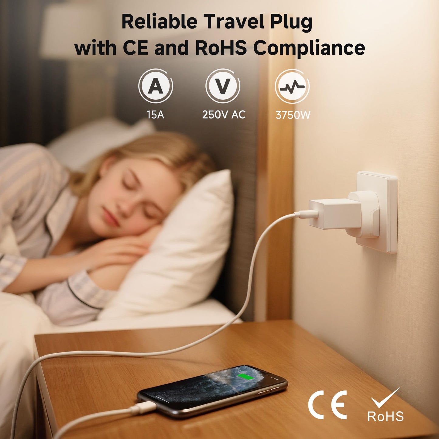 Cable Matters Type F Plug Adapter for Travel, US to EU Plug Adapter, Type E/F Power Converter for German/Austria/Slovakia/Bulgaria/France/Russia, CE…