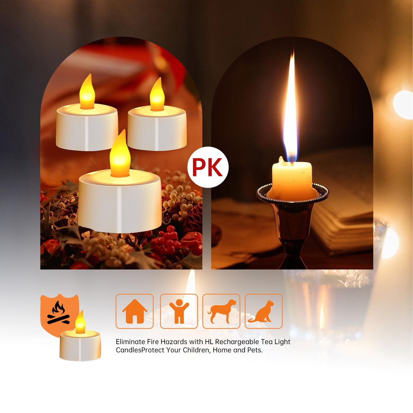 EuroFone 12PCS Flameless Candles - Rechargeable LED Tea Lights, Battery-Operated Electric Candles with Charging Base. Perfect Fake Candles for Wedding