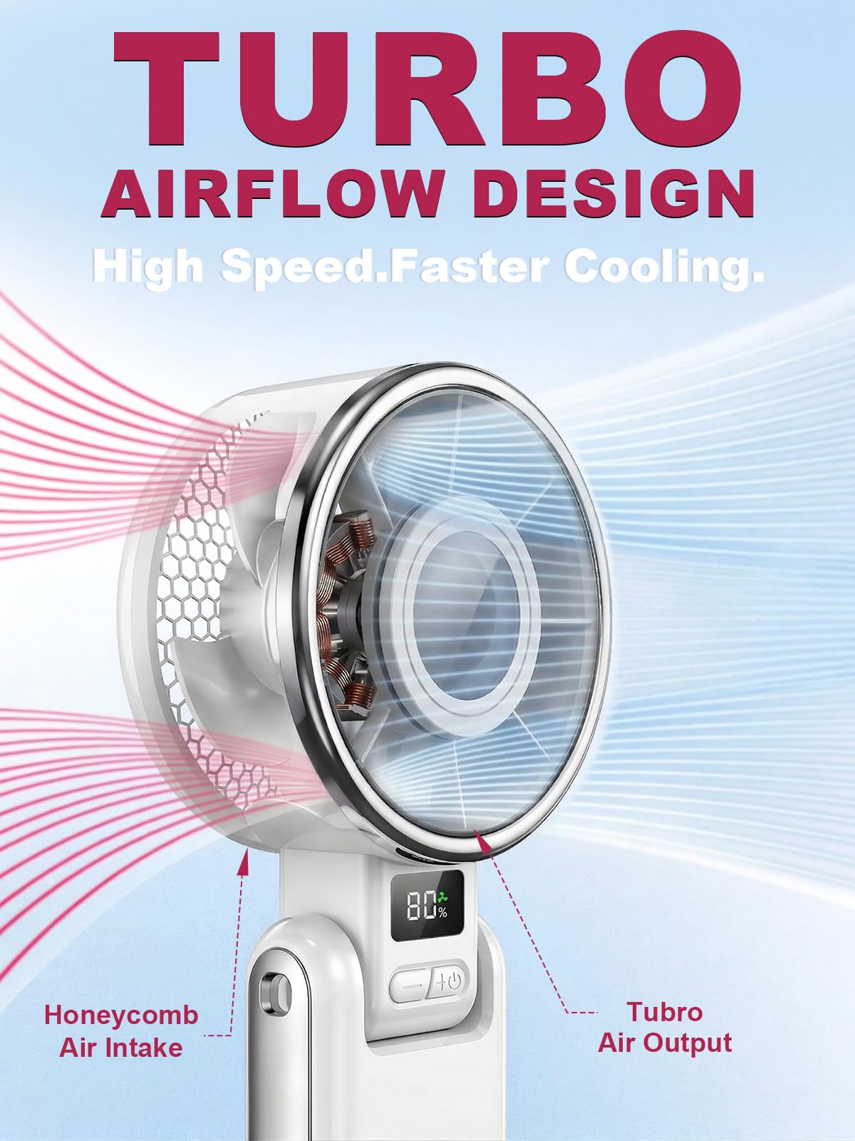 KIMWIND Portable Handheld Fan, High Speed Turbo Fan with 100 Gear, Up to 12 Hours Rechargeable Battery, 3 IN 1 Hand Fan, Mini Personal Fans