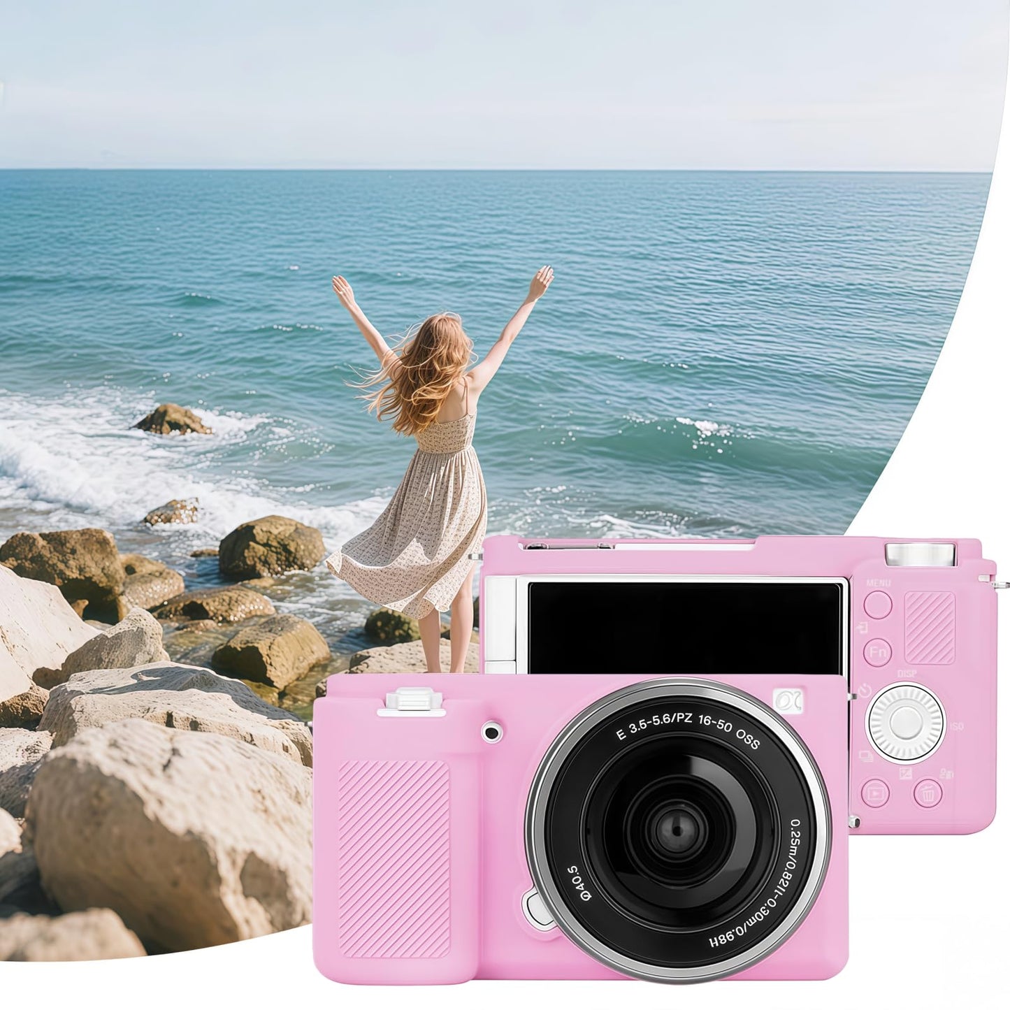 SZHSYJY ZV-E10 Case, Soft Silicone Protective Case for Sony ZV-E10 ZVE10 Camera,Comes with 2 Screen Protectors and 1 Wrist Strap. (Pink)