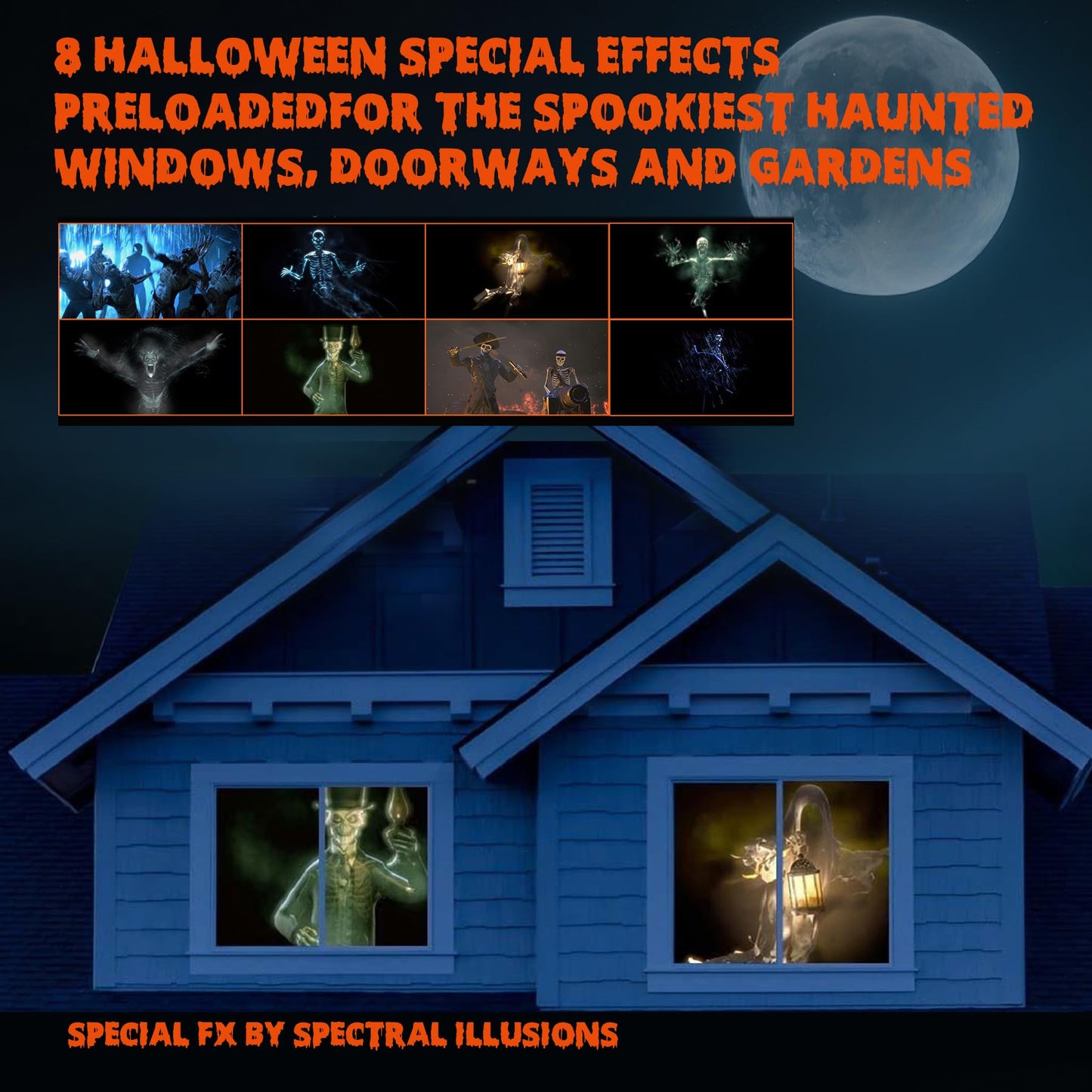 AAXA HP Halloween Projector (2025 Upgraded) for Haunted Windows, Auto-Start, Holographic Projections, Short Throw, HD 1080P, Portable Projector with 8