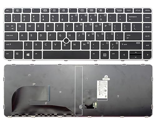 New Laptop Keyboard Silver Frame & Mouse Point Replacement for HP EliteBook 840 G3,US Layout Black Color