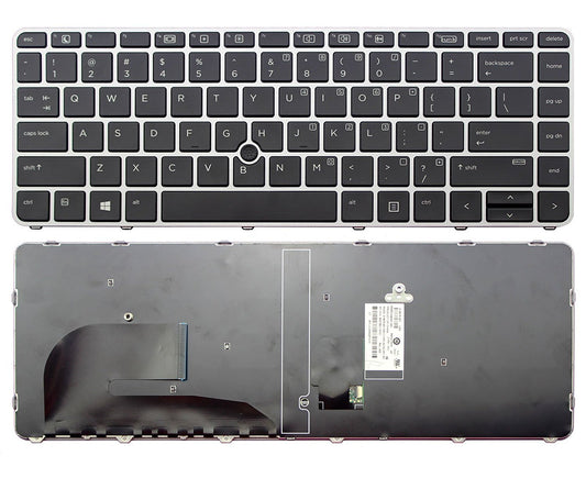 New Laptop Keyboard Silver Frame & Mouse Point Replacement for HP EliteBook 840 G3,US Layout Black Color