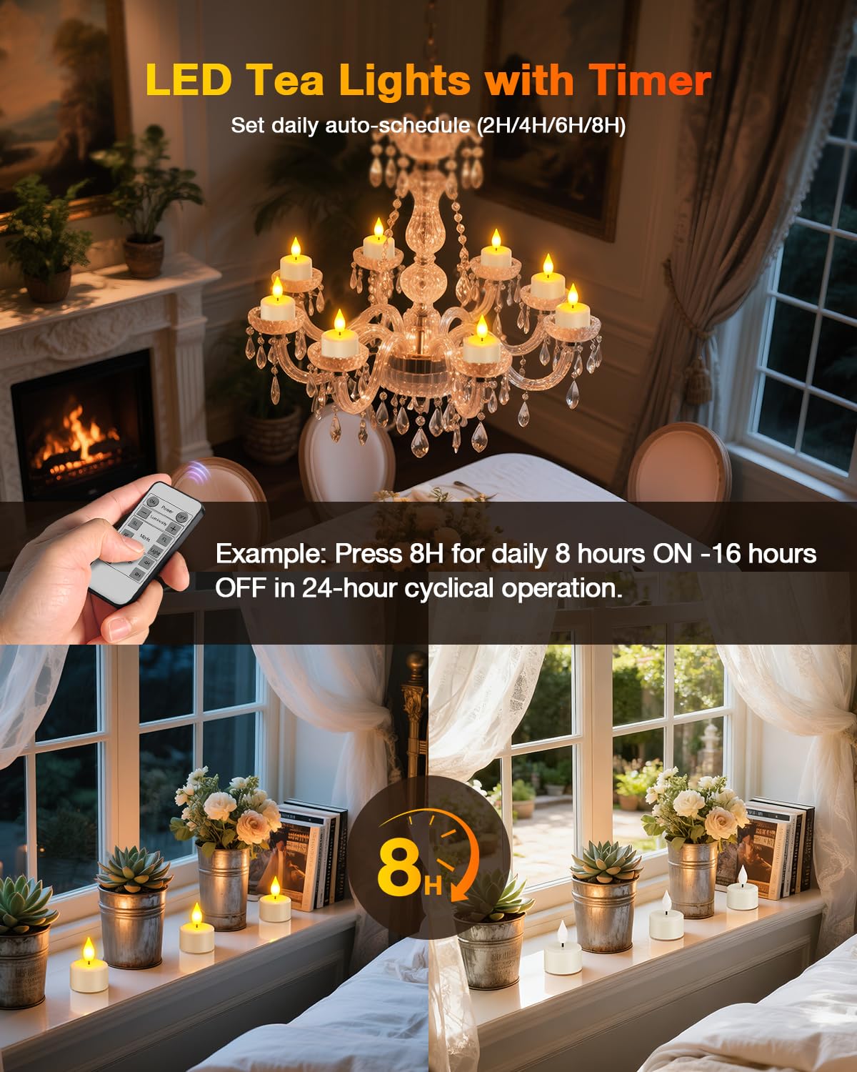 Yme Rechargeable Tea Lights Candles with Remote Timer, 12pcs Flameless Flickering LED Electric Tealights Candles with USB Cables for Home Lantern