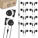 JustJamz Bulk Earbuds 100 Pack | Basic Ear Bud, Black Dot in-Ear Earphones, Disposable Headphones, Class Headphones Set for Students, Earphones…