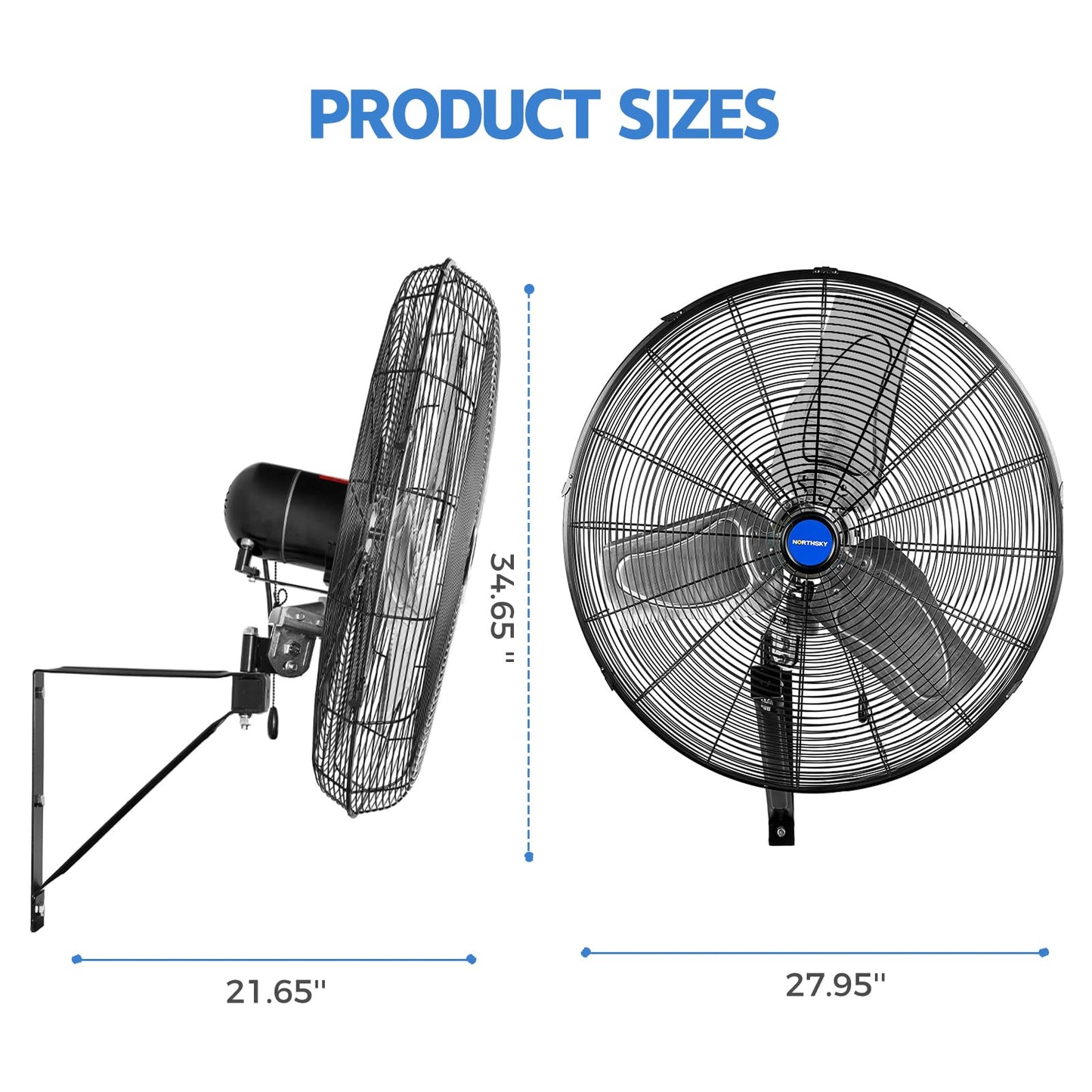 NORTHSKY 24 Inch Oscillating Wall-Mount Fan, 6,600 CFM Airflow High-Velocity Industrial Fan, 3 Speeds, 1/4 HP, Heavy Duty Fans Indoor Ideal