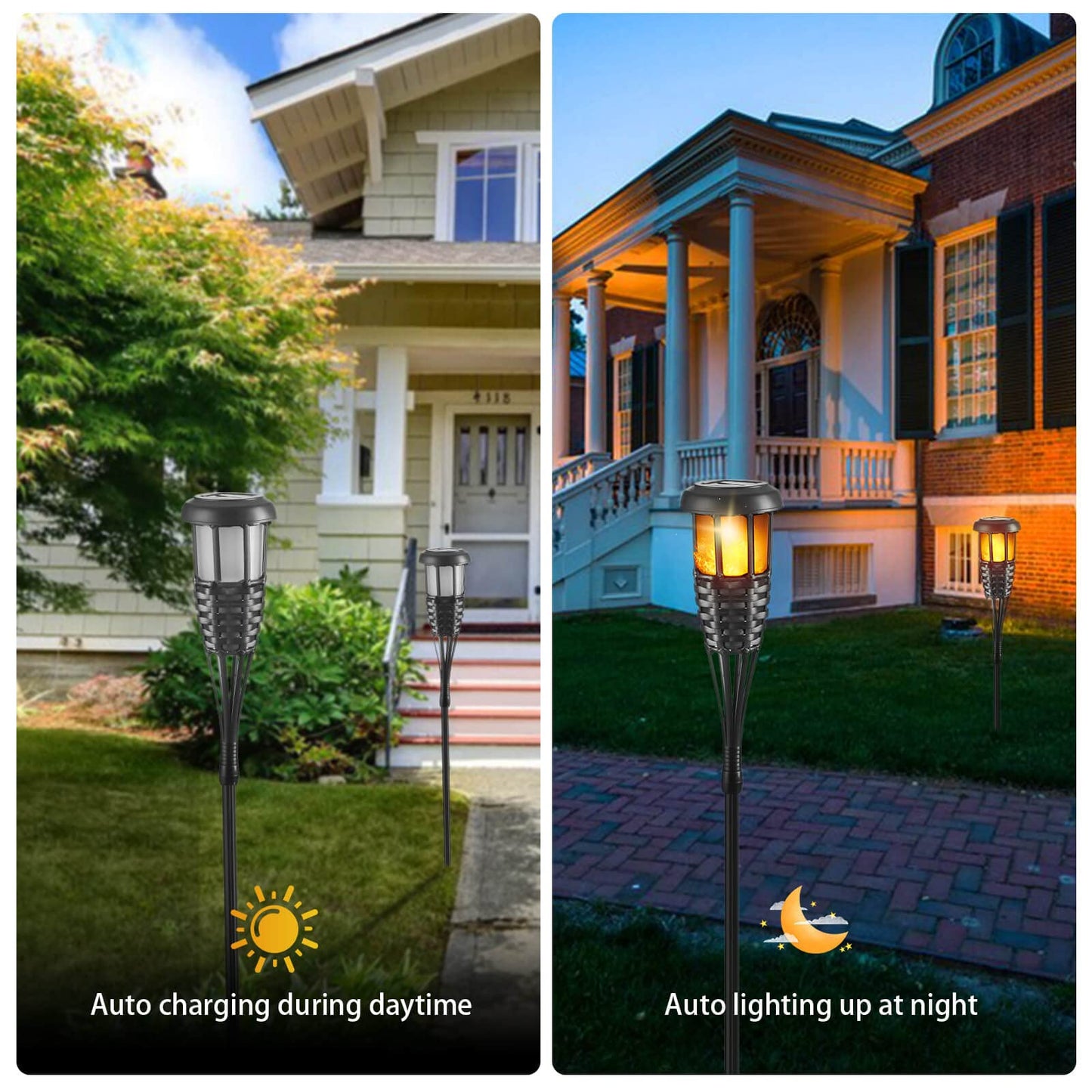 Lapsnail Flickering Flames Torch Solar Lights Handmade Bamboo Outside Flame Lighting Waterproof for Path, Garden, Outdoor Decoration