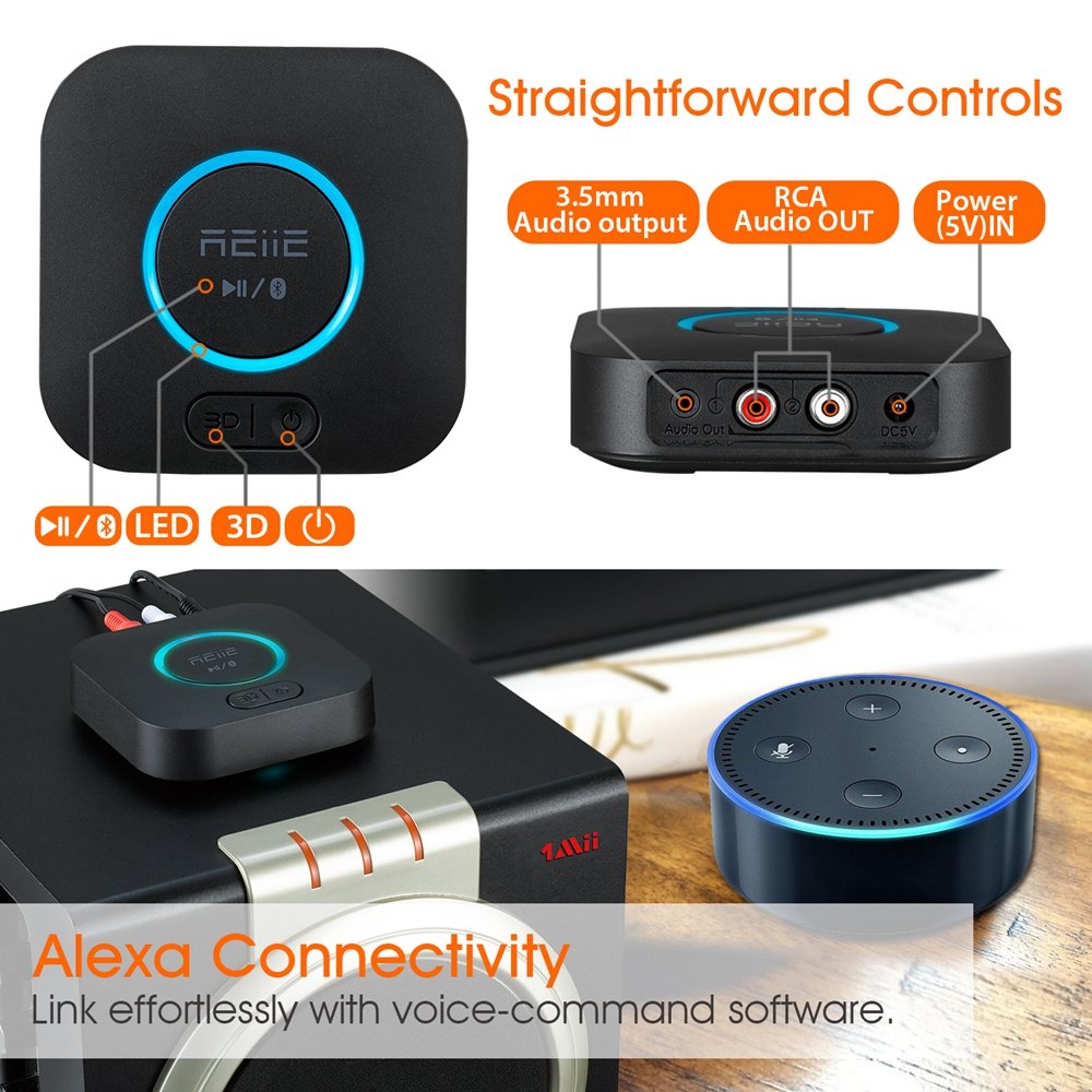 Audio Bluetooth Receiver,HiFi Wireless Audio Adapter,Bluetooth 4.2 Receiver with 3D Surround AptX Low Latency for Home and Car Music Stereo Streaming