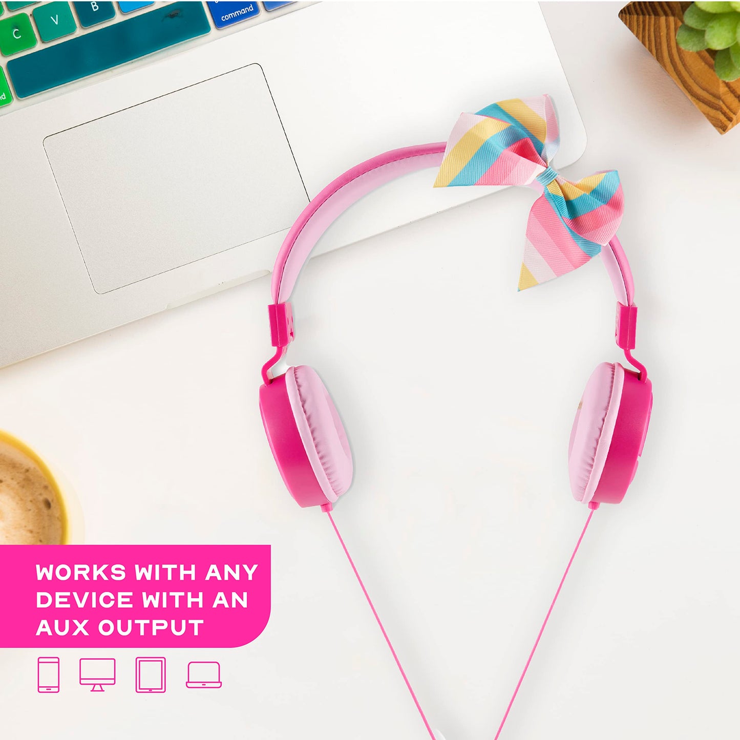 JoJo Siwa Over-Ear Headphones for Kids - Adjustable Headband, Stereo Sound, Tangle-Free Cable, Volume Control, and 3.5mm Jack - Perfect for School